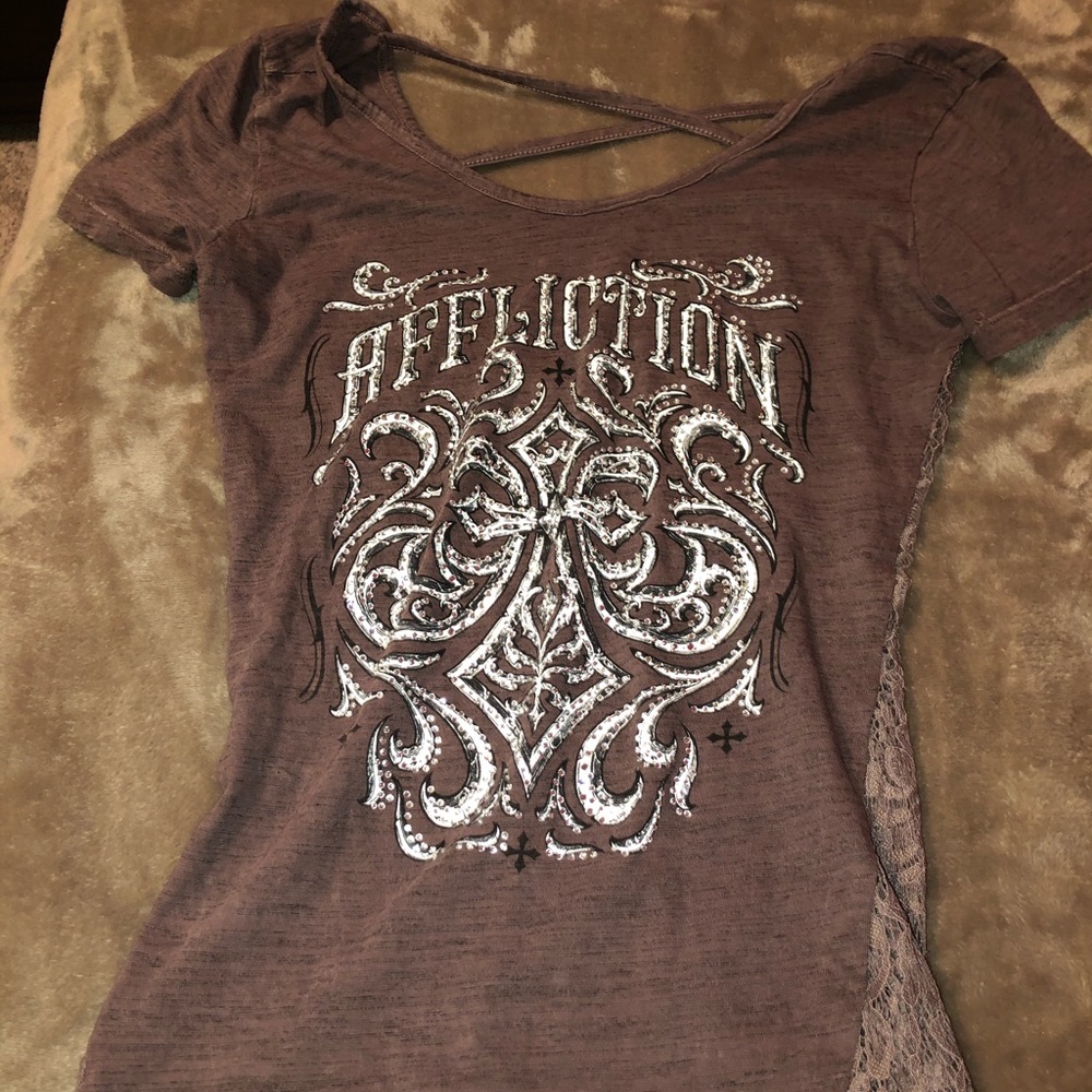 Brown lace and rhinestone top
